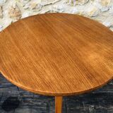 Vintage round coffee table, oak tripod legs circa 60