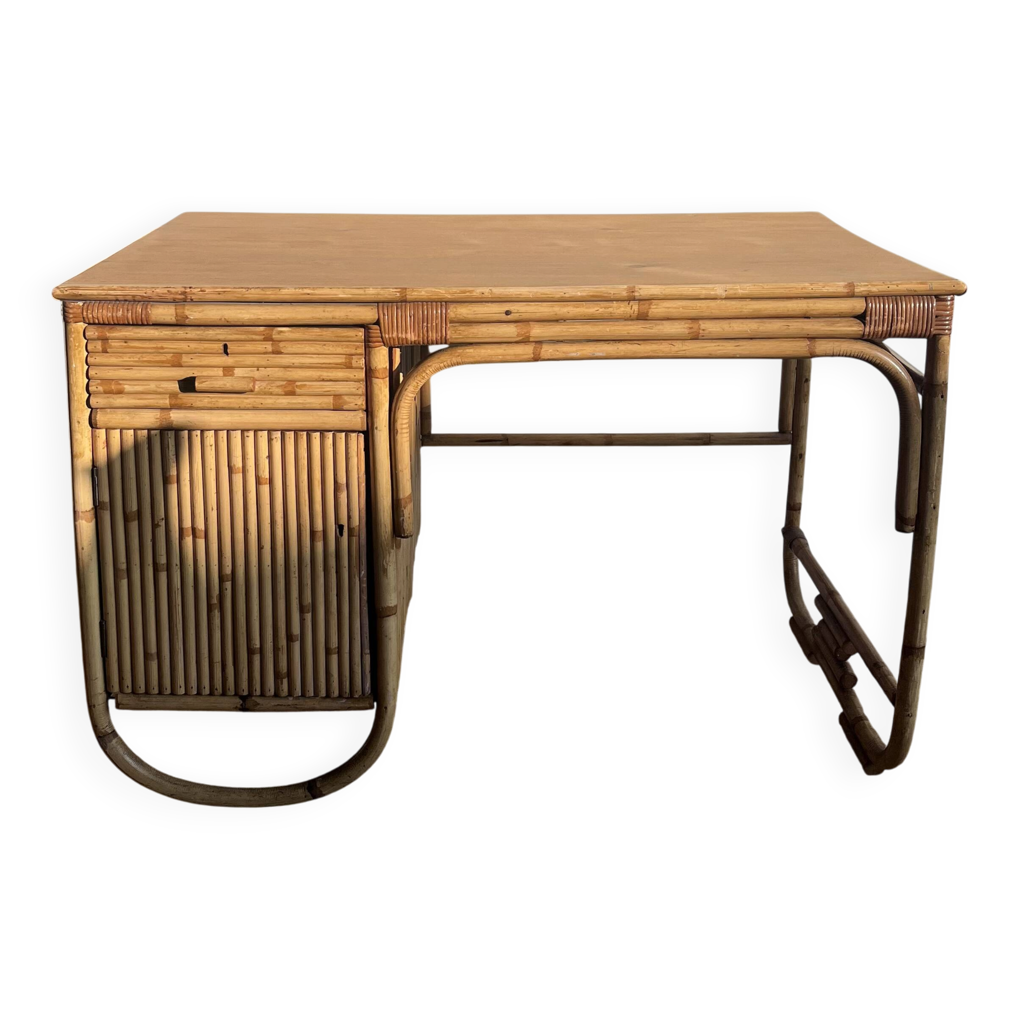 Mid-Century Vintage Bamboo Rattan Desk