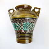 Handles green German ceramic vase fat lava era