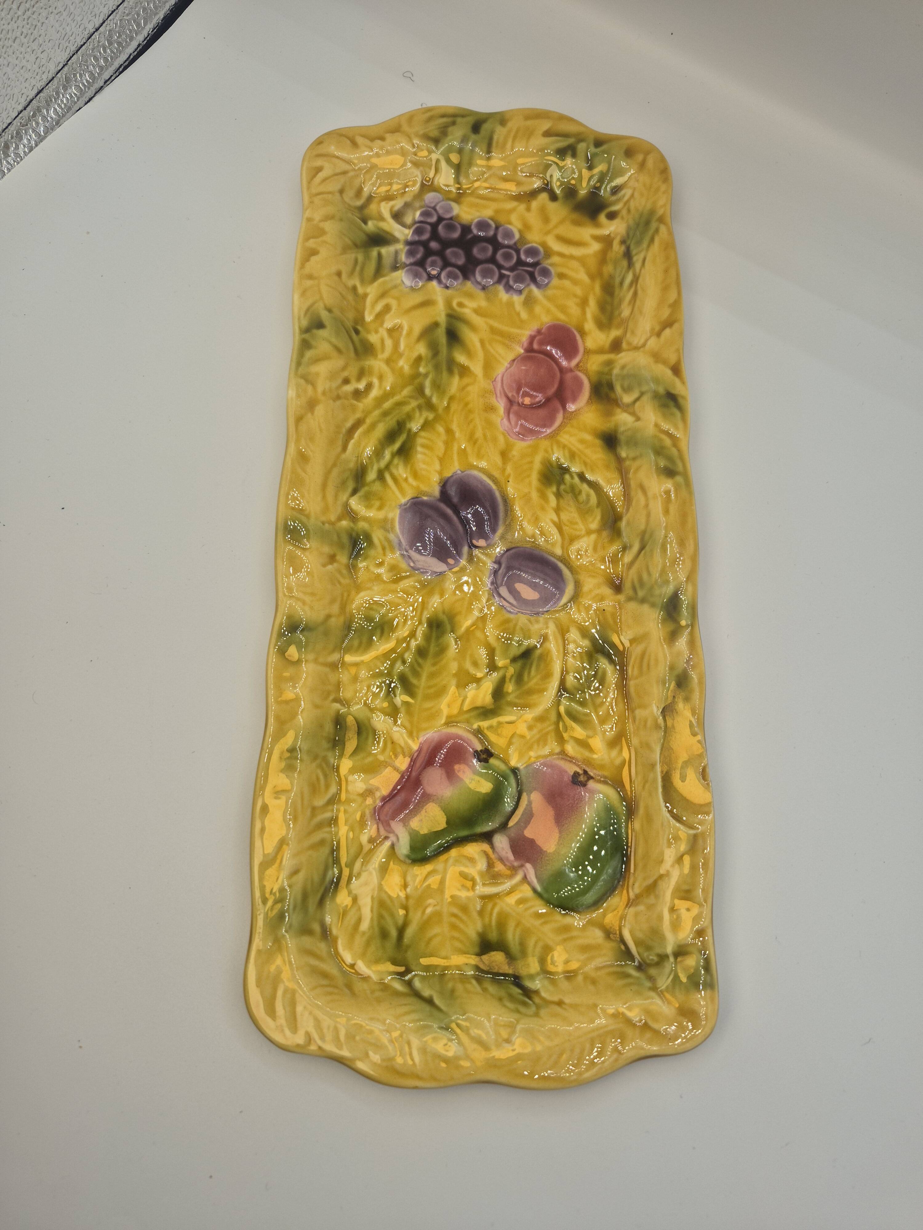 Lot of 11 Sarreguemines barbotine fruit dessert plates 19cm vintage rare