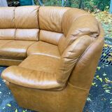 Large 6-seater corner sofa in cognac brown genuine leather