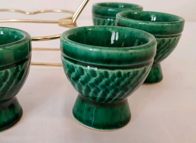 Green ceramic egg cup set 60