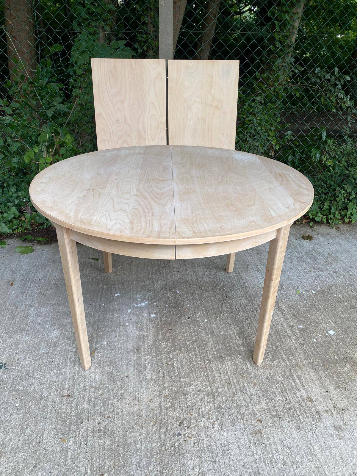 Table à manger scandinave ronde extensible rénovée en bois brut 210cm