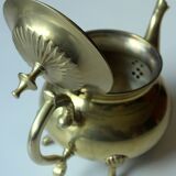 Metal teapot gold plated, inside silver plated, with milk pot and sugar bowl as a set, vintage