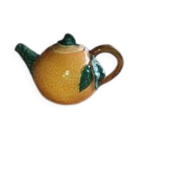 Théière vintage en céramique barbotine en forme d’orange – années 50