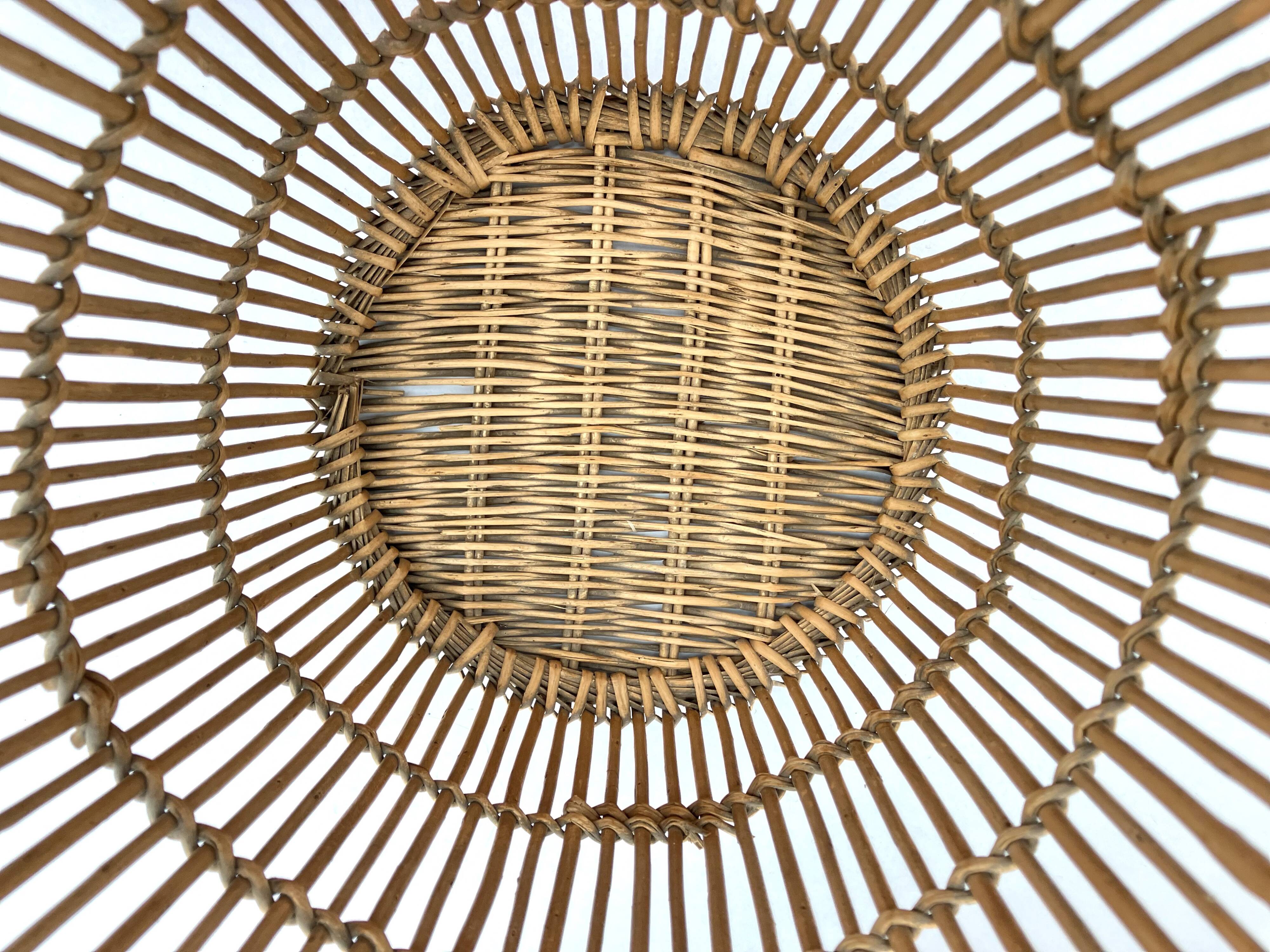 Ancienne corbeille/panière à papier en osier et rotin à 2 anses • Années 50 • Artisanale