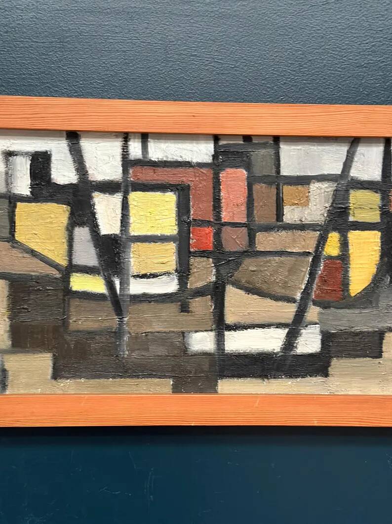 Original Swedish Oil on Canvas – “Abstract Composition” – Signed – Dated 1959 – Vintage & Framed – 77 × 35 cm
