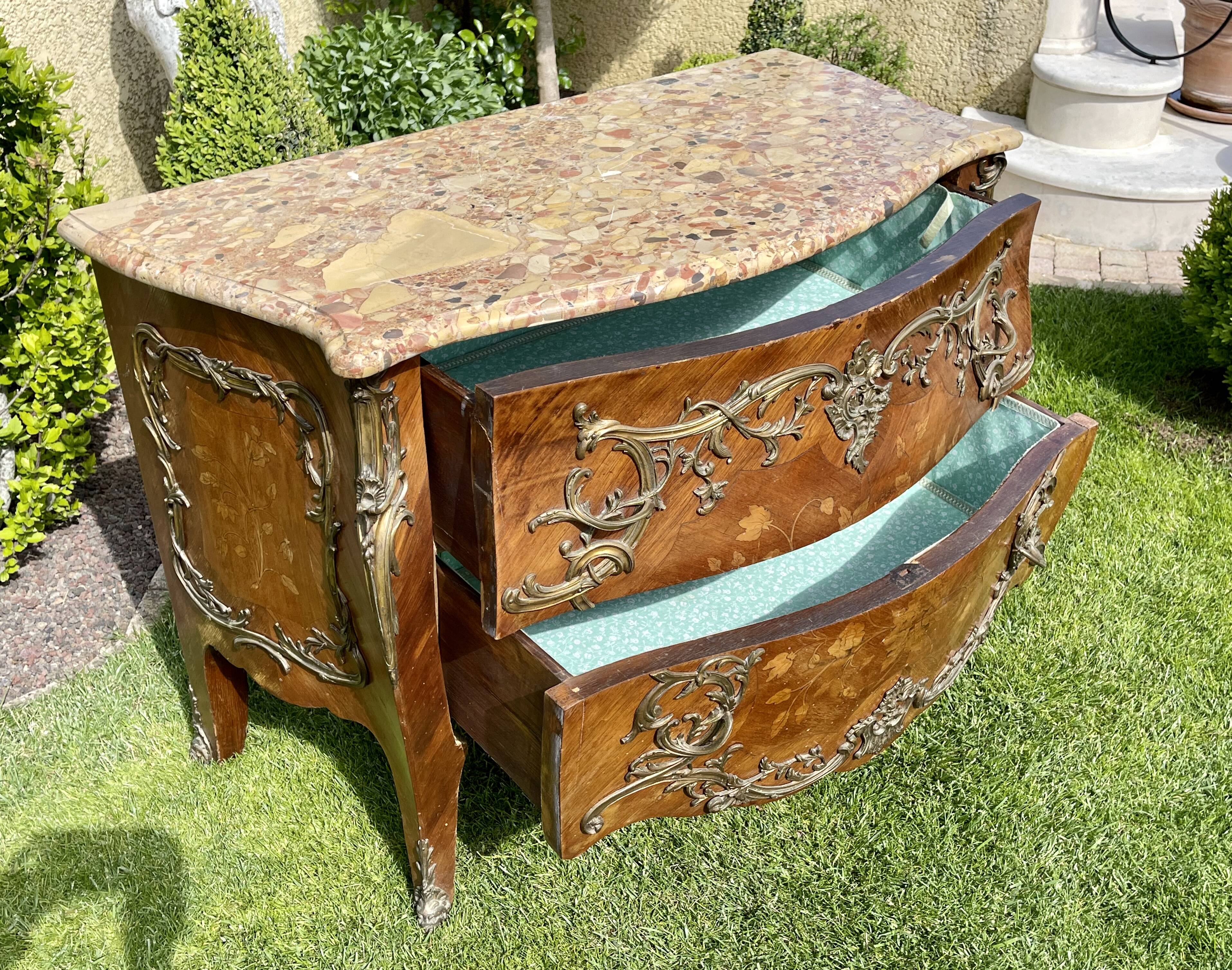Chest of drawers marquetry & bronze style Louis XV