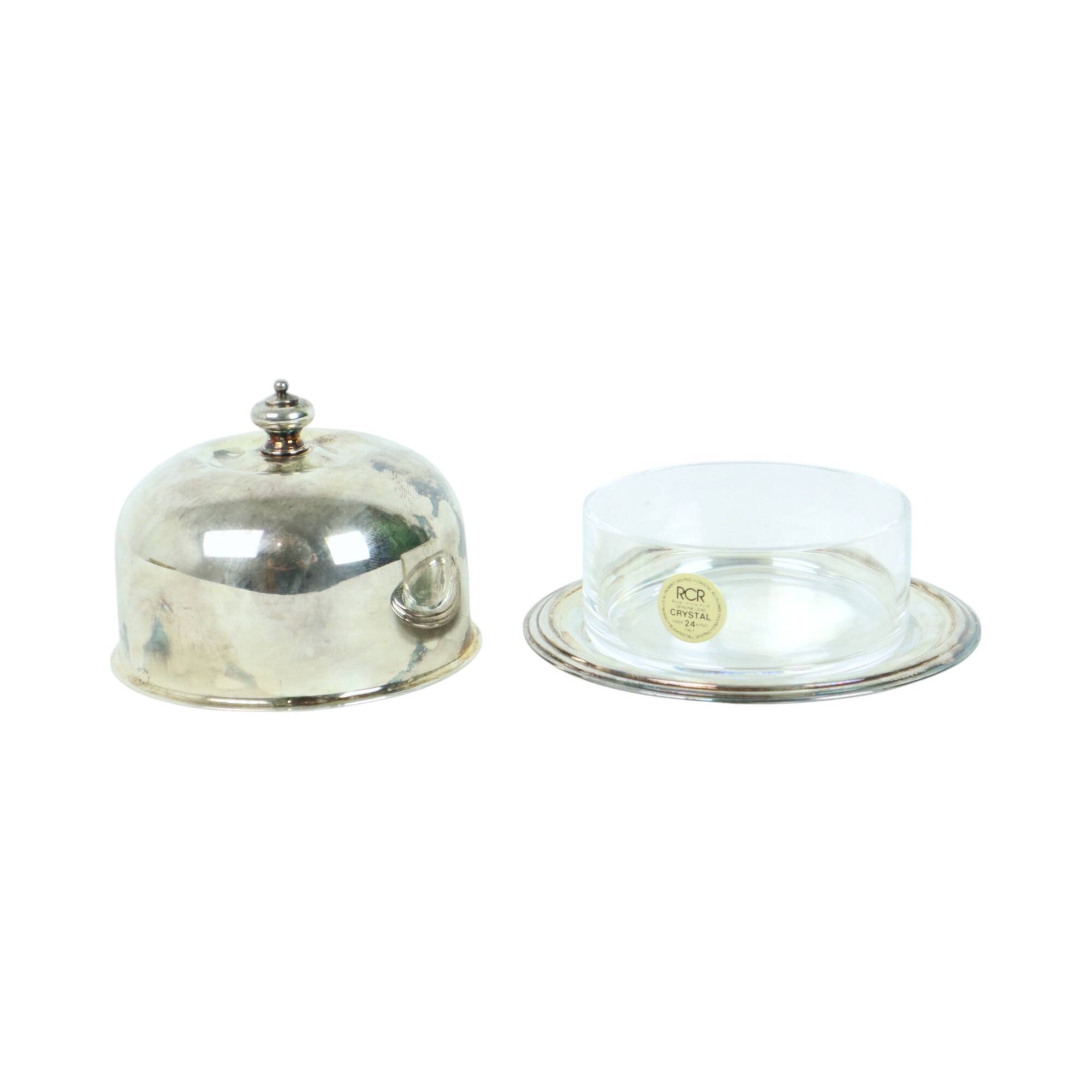 Silver Plated Butter Bowl Caviar Holder Maestri Italy Crystal