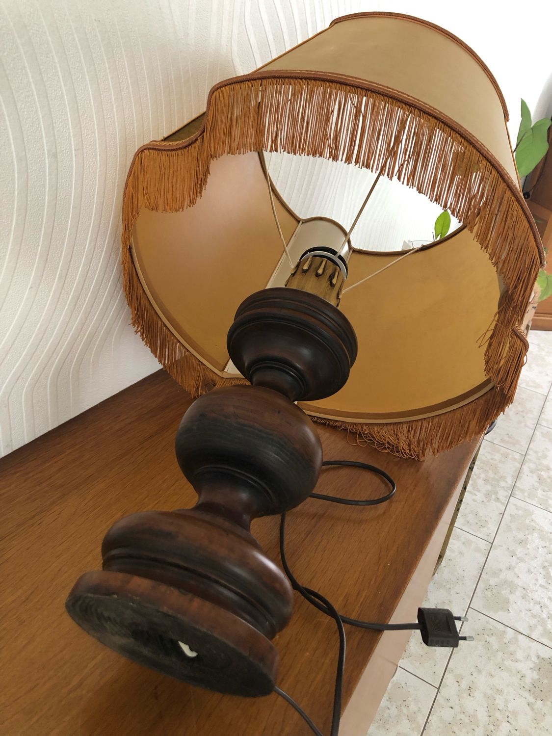 Wooden table lamp turned vintage
