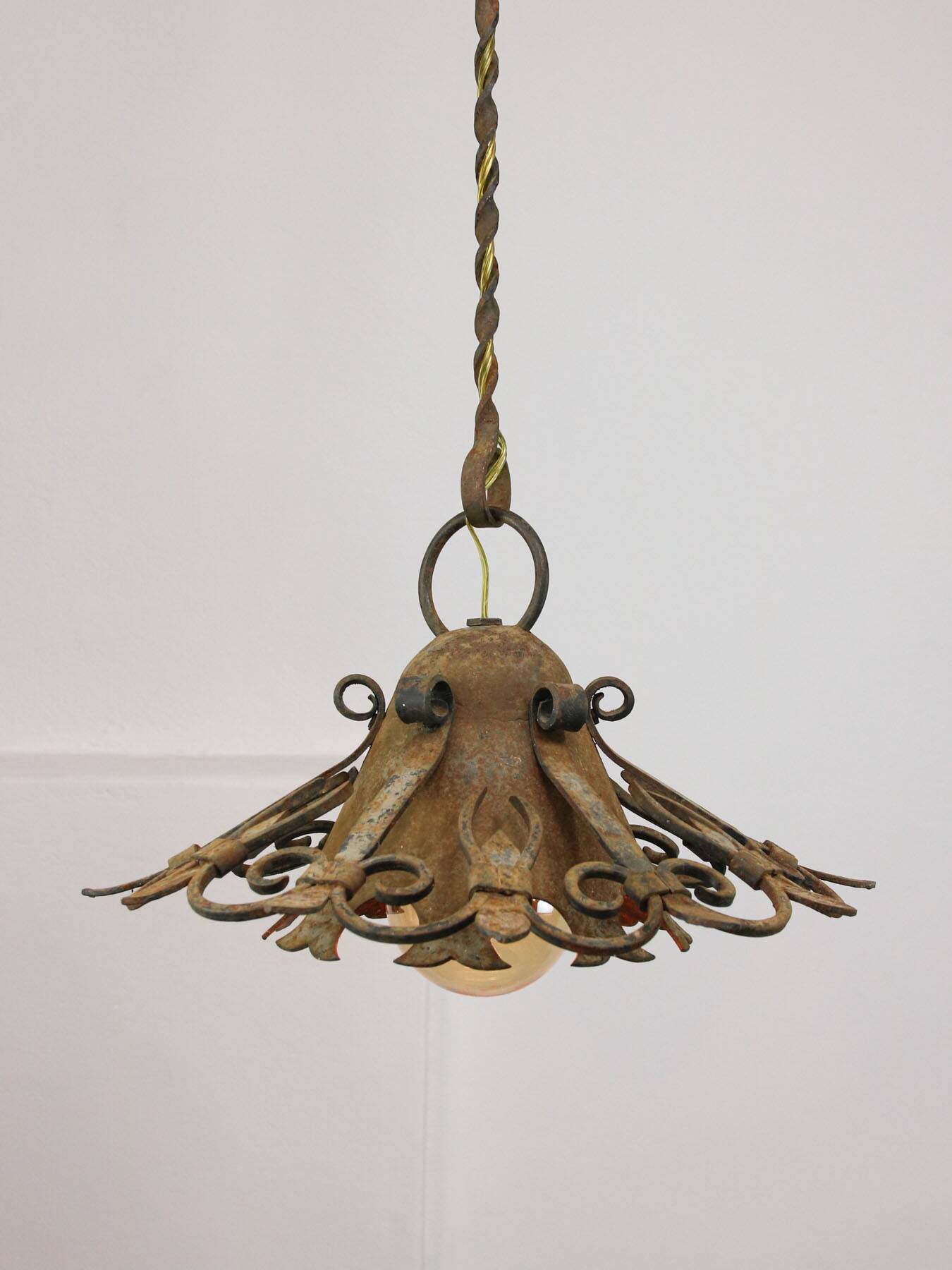 Vintage Wrought Iron Intricate Pendant Lamp, 1930s