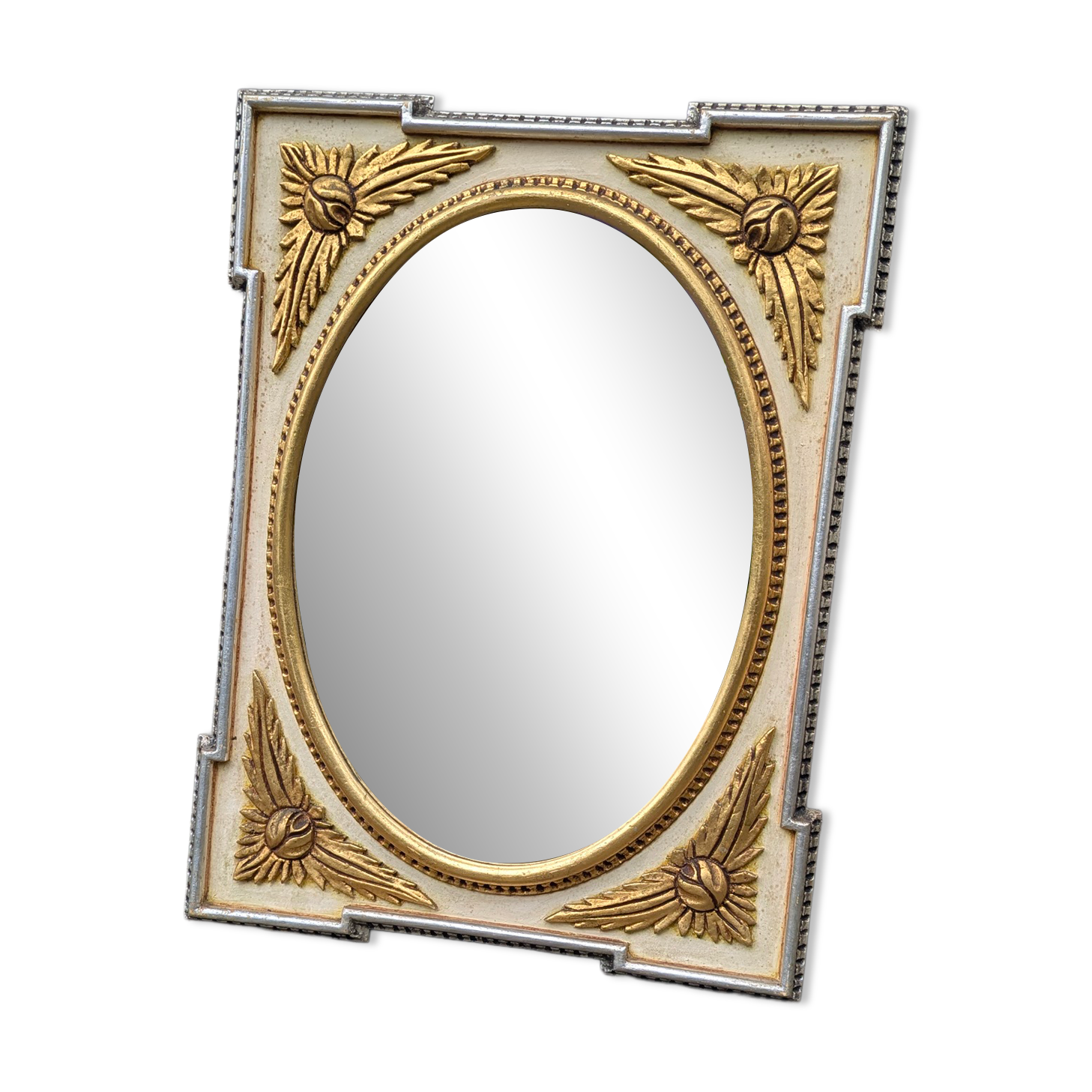Rectangular mirror in Louis XVI / Neoclassical style – Gold and cream