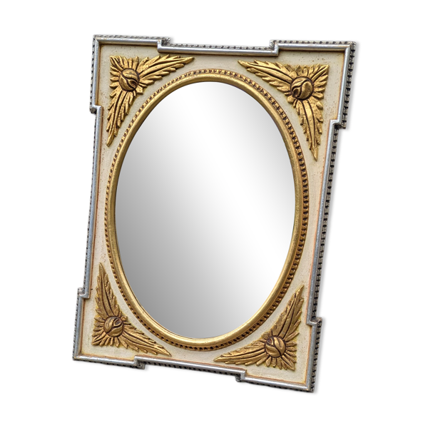 Miroir rectangulaire style Louis XVI / Néo-classique – Doré et crème