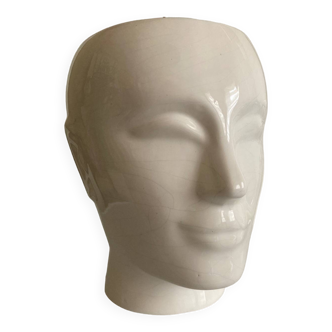 Vintage white ceramic face-shaped vase or planter