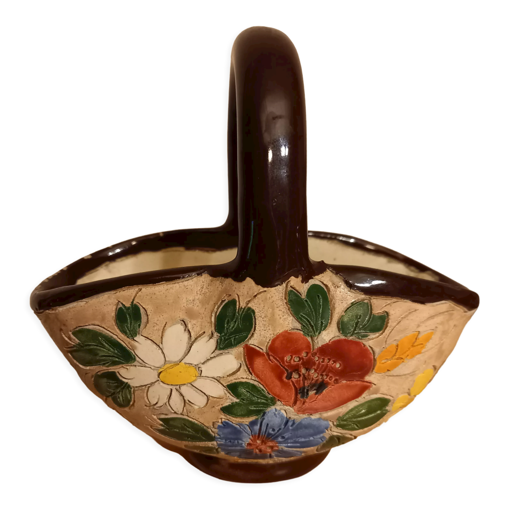 Vase basket Massier glazed ceramic Vallauris