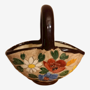 Vase basket Massier glazed ceramic Vallauris