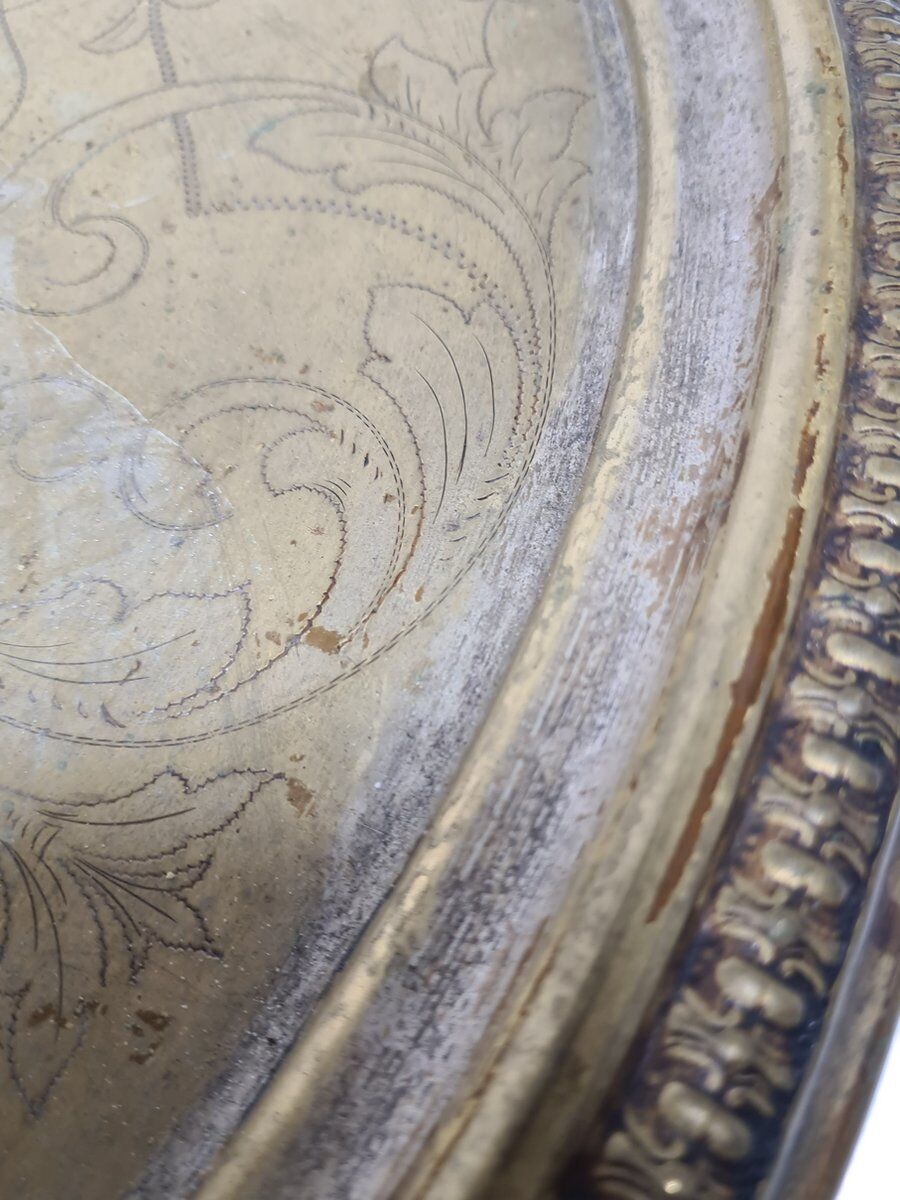 Antique Polish oval guilloché tray from Jarra, 1890s