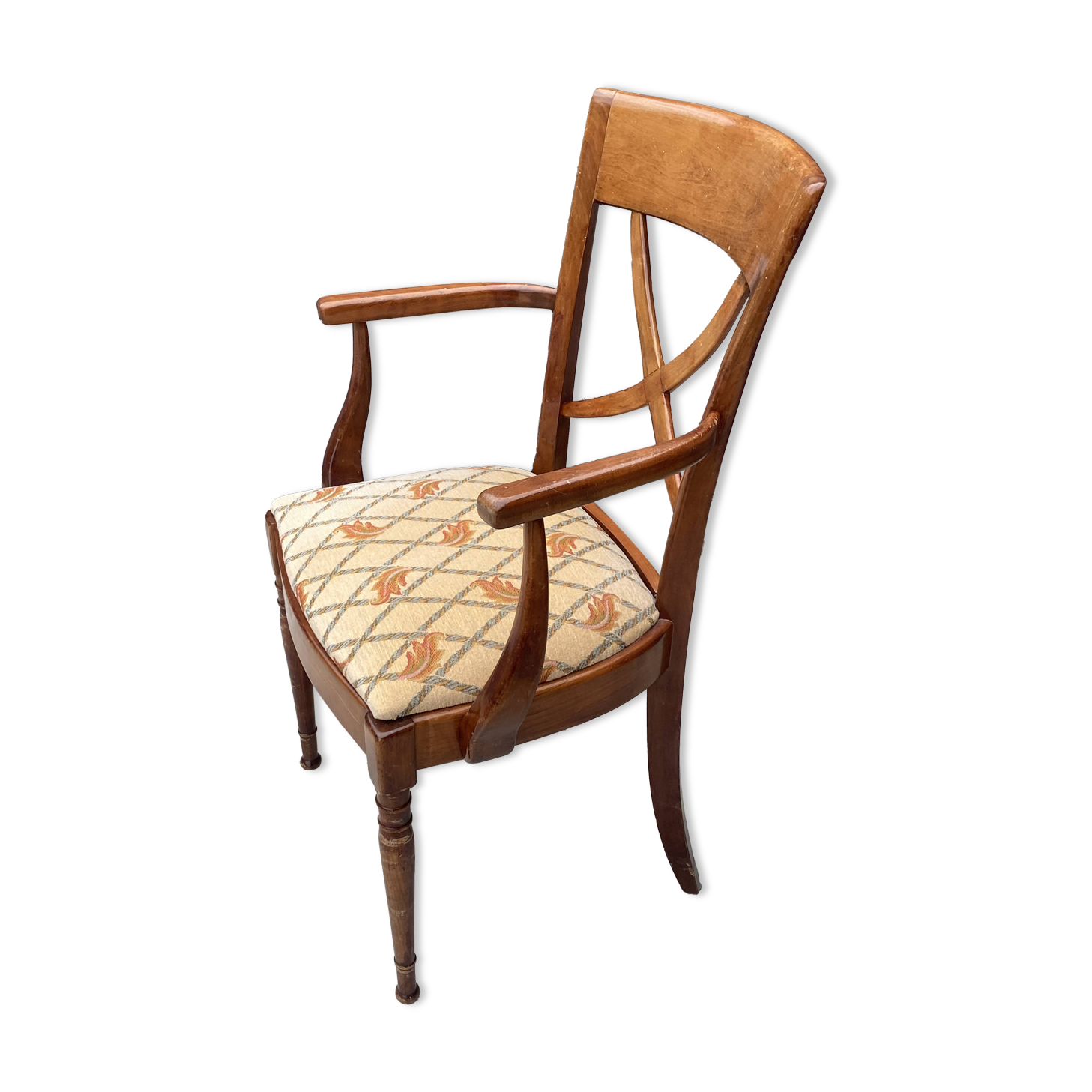 Fauteuil de bureau ancien en merisier et tissu