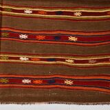 5x7 Soft Brown & Red Mid Century Moderin Turkish Kilim Rug, 153x220