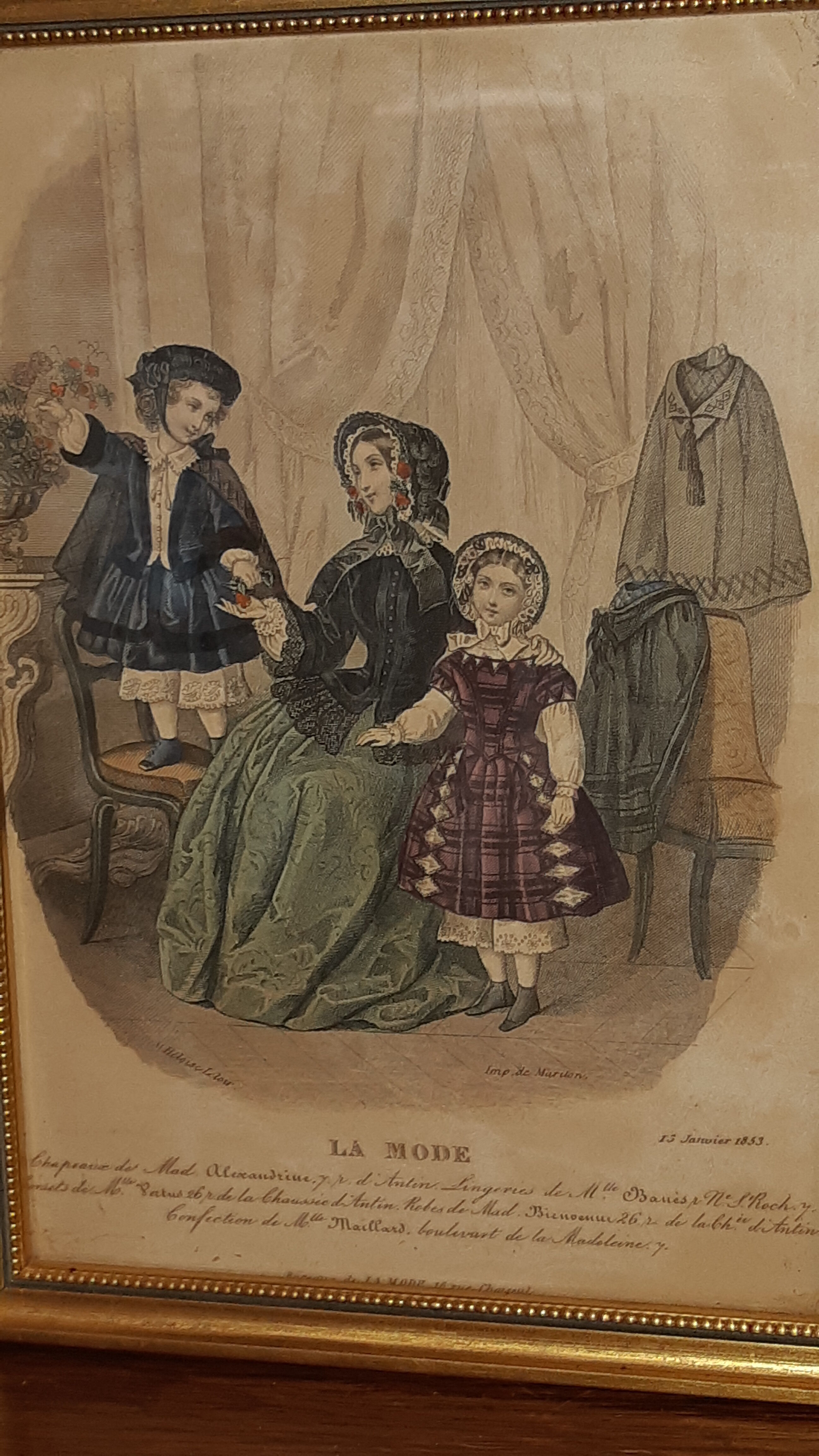 Fashion engraving frame of January 15, 1853 by Héloïse Leloir, at Maritan