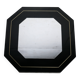 70s mirror, black lacquered wood, brass edging. Octagonal