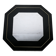 70s mirror, black lacquered wood, brass edging. Octagonal