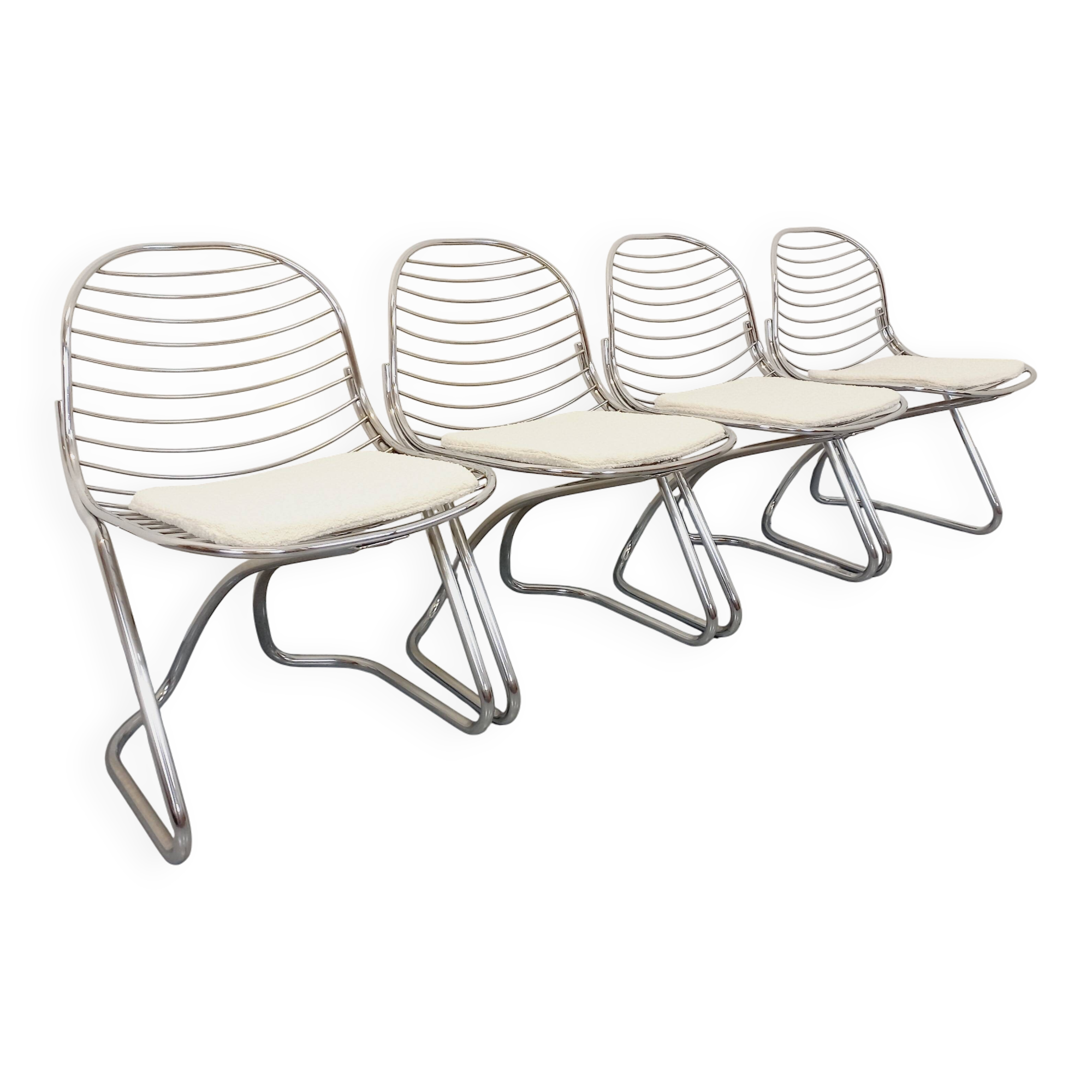 Set of 4 vintage Italian Gastone Rinaldi style chairs in chrome metal