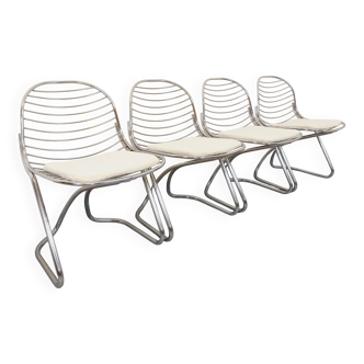 Set of 4 vintage Italian Gastone Rinaldi style chairs in chrome metal