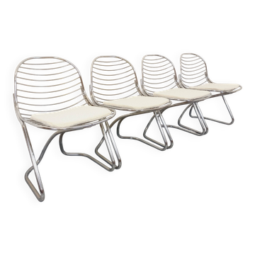 Set of 4 vintage Italian Gastone Rinaldi style chairs in chrome metal
