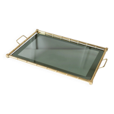 Vintage bamboo plateau in gold - gold-plated with smoked glass - bamboo design - Hollywood Regency - 1960s