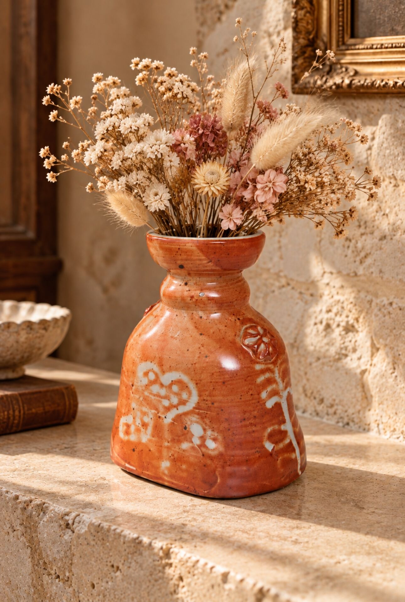 Artisanal Stoneware Vase Folk Art — Signed
