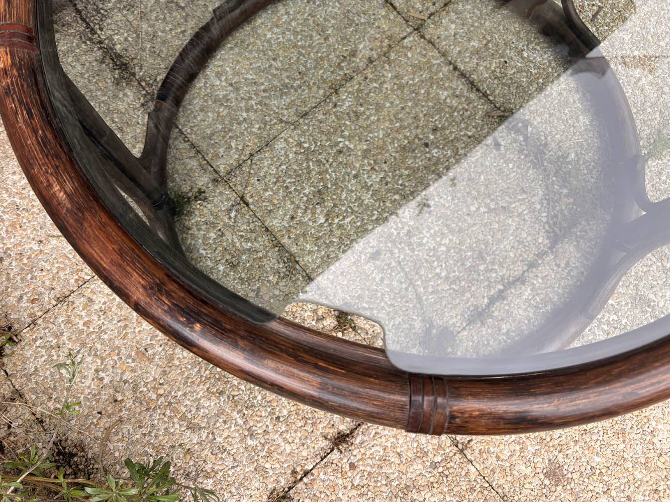 Rattan & glass coffee table “Riviera 70” – round, lightweight, bohemian chic style