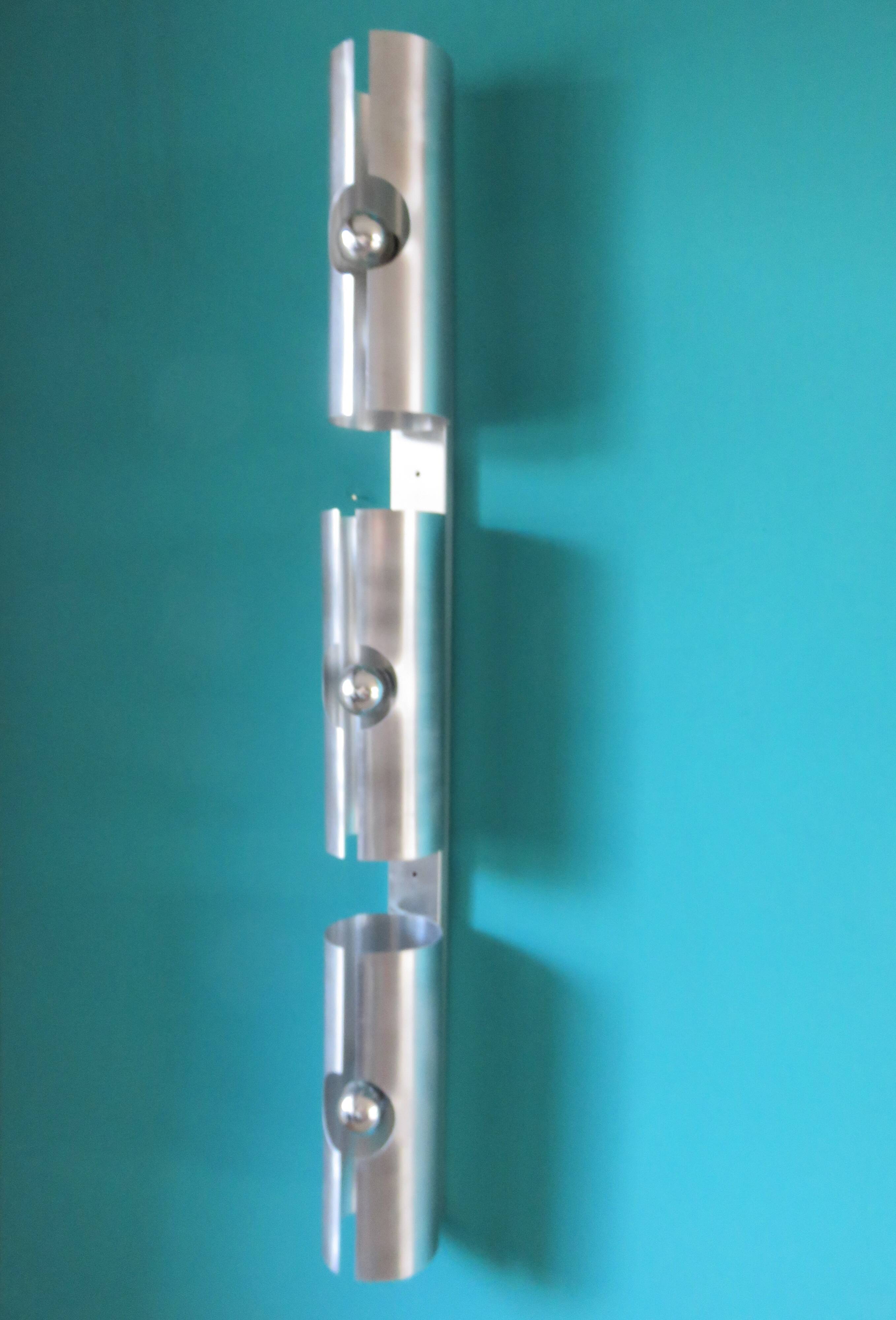 Long "SpaceAge" wall lamp in brushed aluminum. France 1970