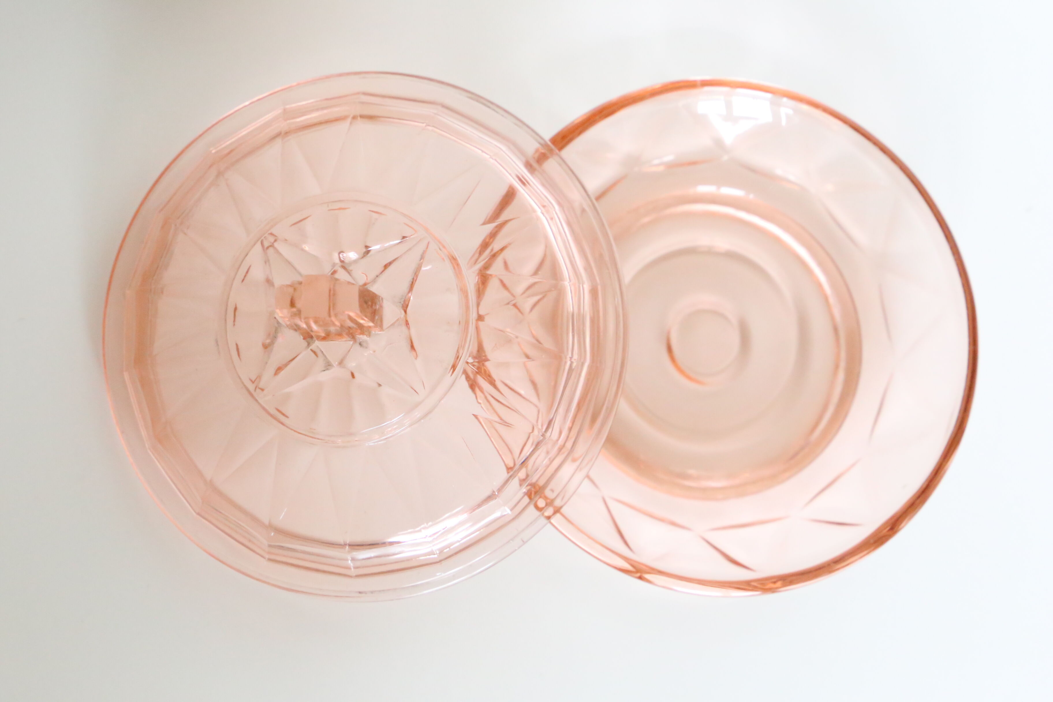 Pretty empty pink glass pocket, molded glass