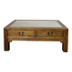 Table basse vintage en bois (chêne massif) et marbre