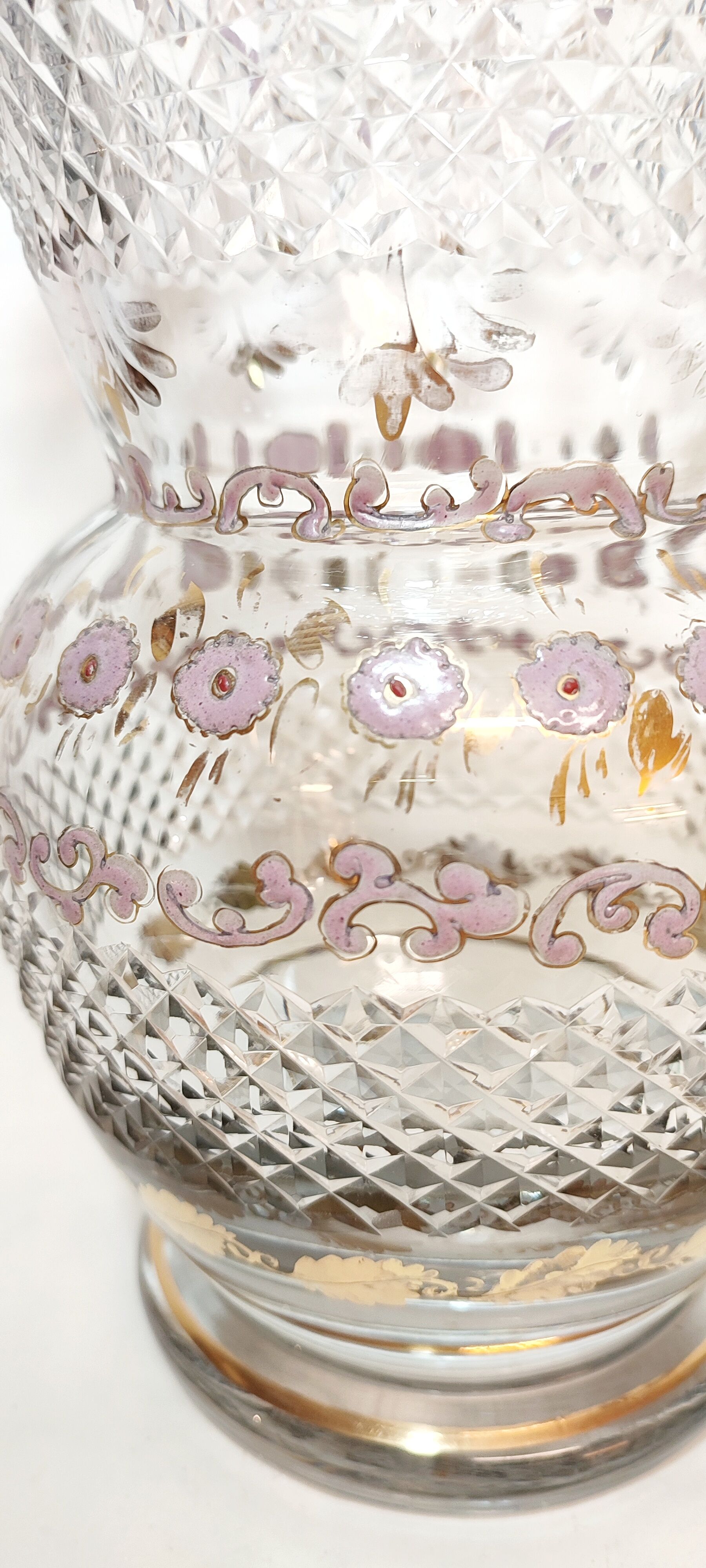 Glass vase carved and painting by hand. France 1940s.