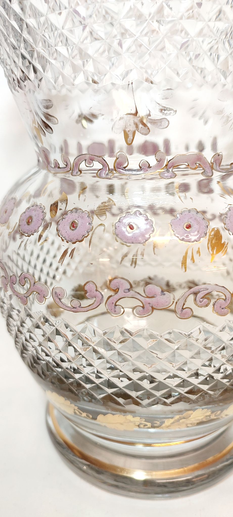 Glass vase carved and painting by hand. France 1940s.