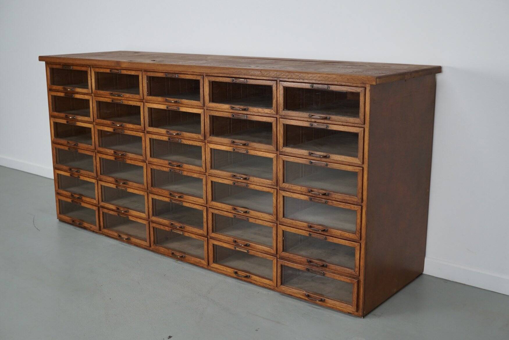 Vintage Dutch oak haberdashery shop cabinet, 1930s