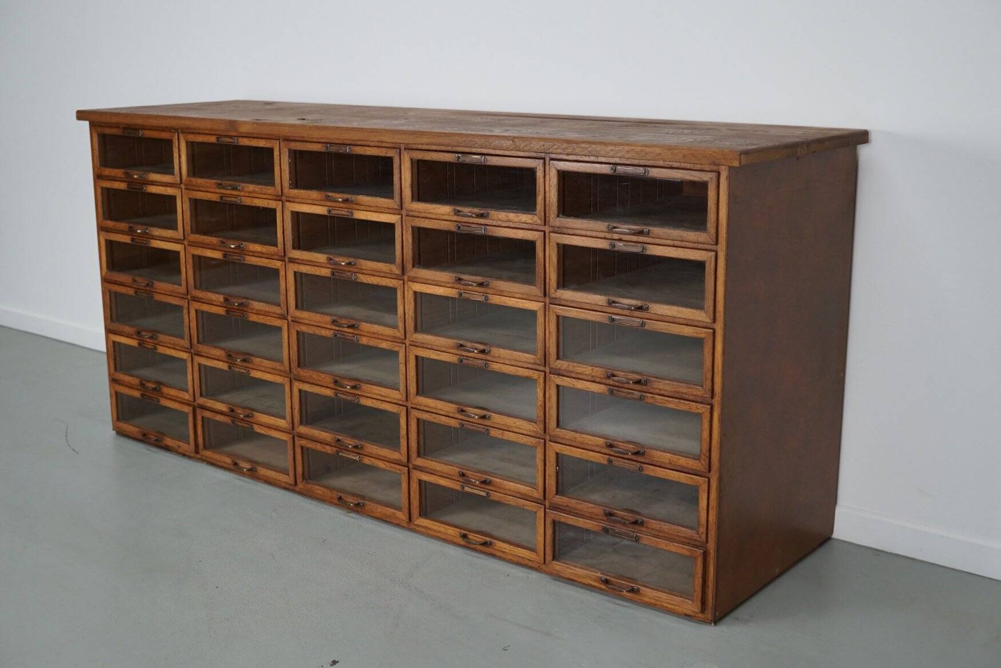 Vintage Dutch oak haberdashery shop cabinet, 1930s