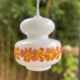 White opaline pendant light with floral decor from the 60s and 70s