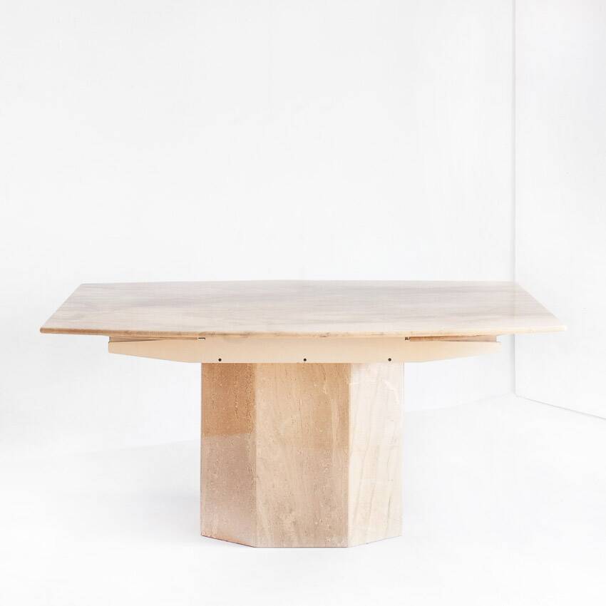 Vintage dining table with travertine extensions. Italy, 1990s