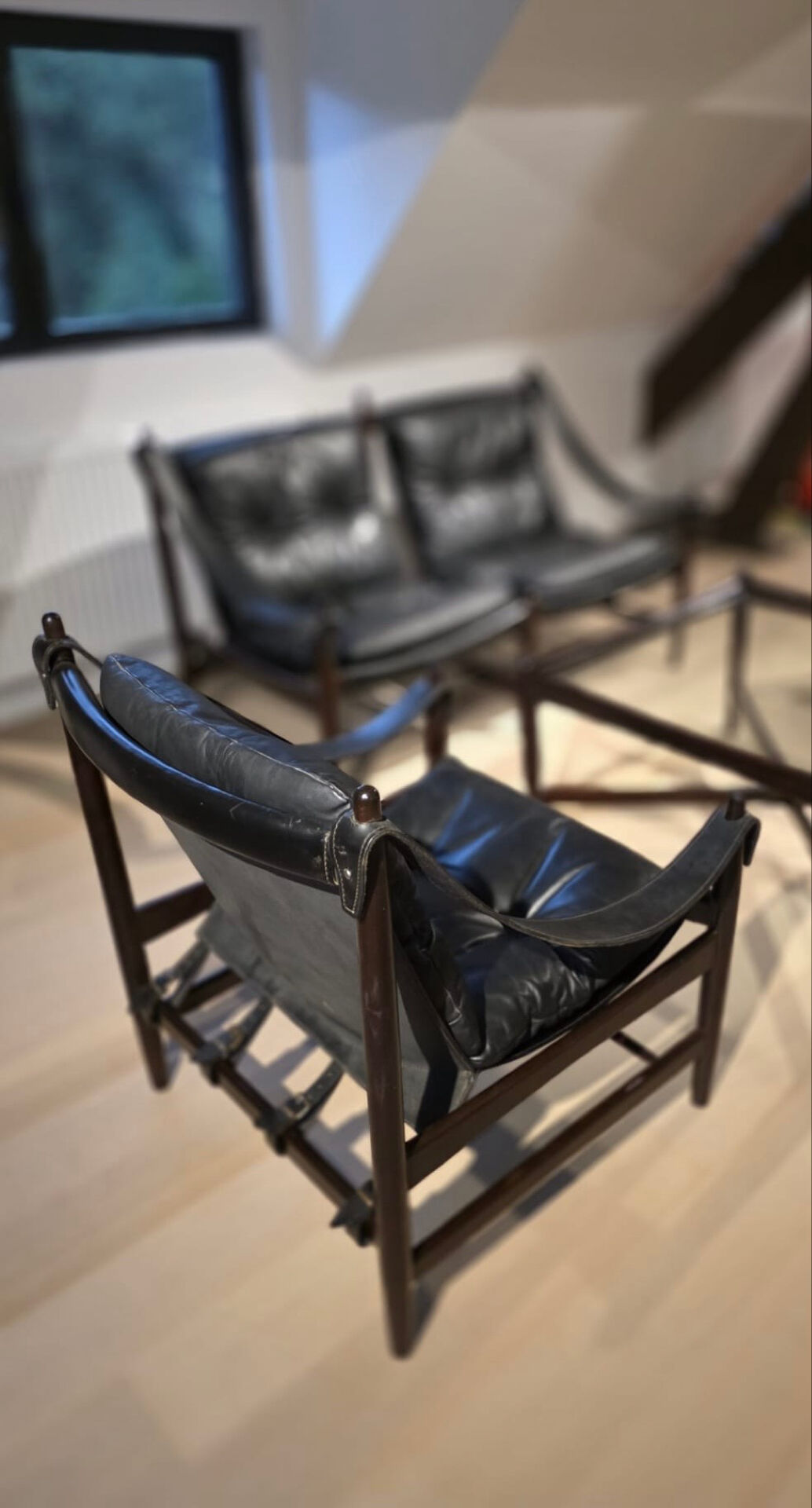 Rare Norwegian salon safari in dyed rosewood leather, 1965
