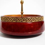 Beautiful 1960s nut bowl by Aldo Tura made of red goatskin and brass