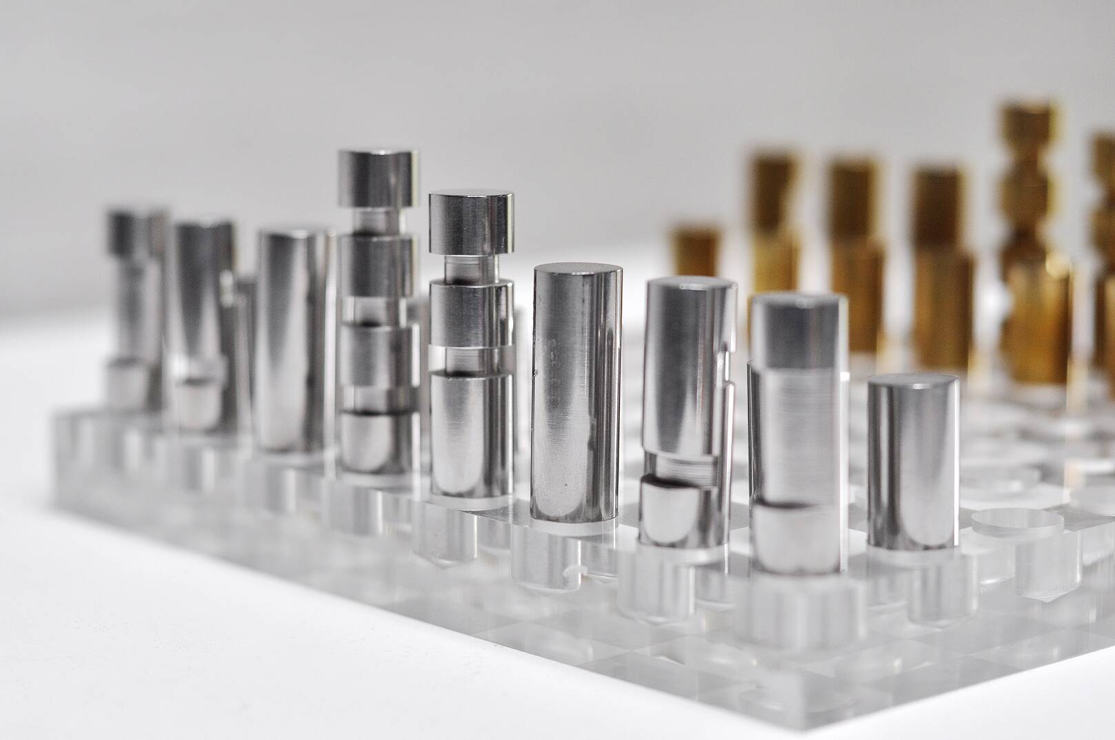Modernist French Acrylic Glass Chess Set, 1970s, Set of 17