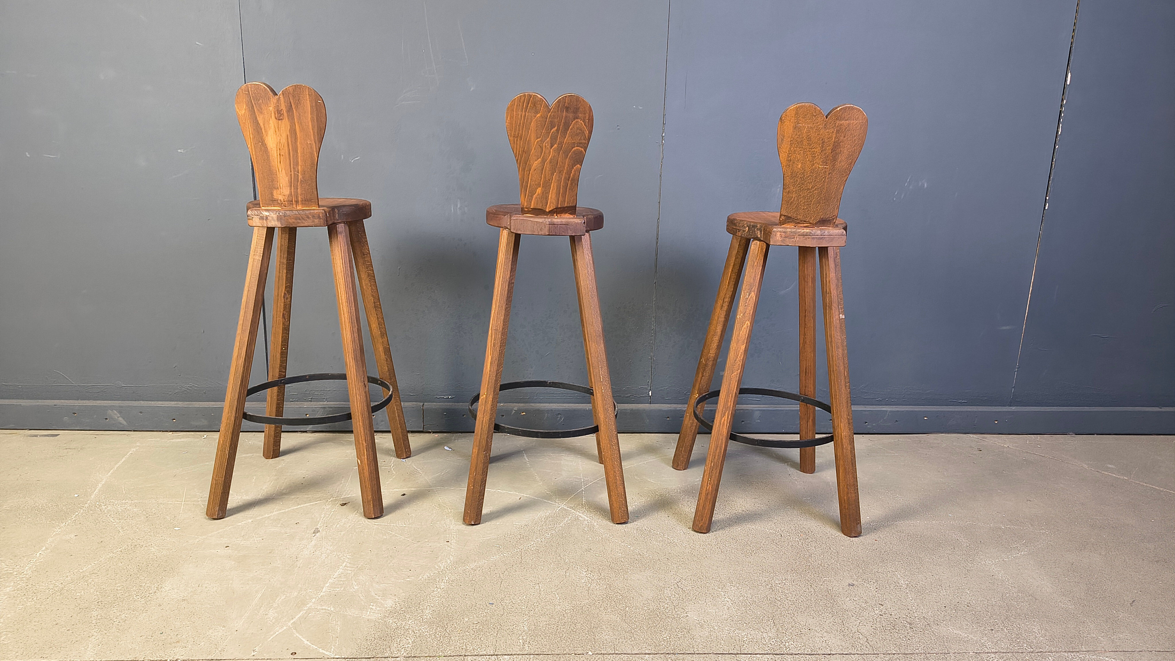 Vintage brutalist bar stools, 1960s - set of 3