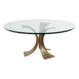 Table basse en verre, design années 80, Luciano Frigerio. Design brutaliste