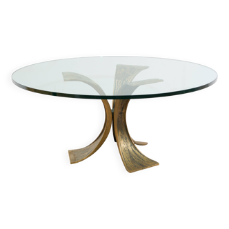 Glass coffee table, 80s design, Luciano Frigerio. Brutalist design