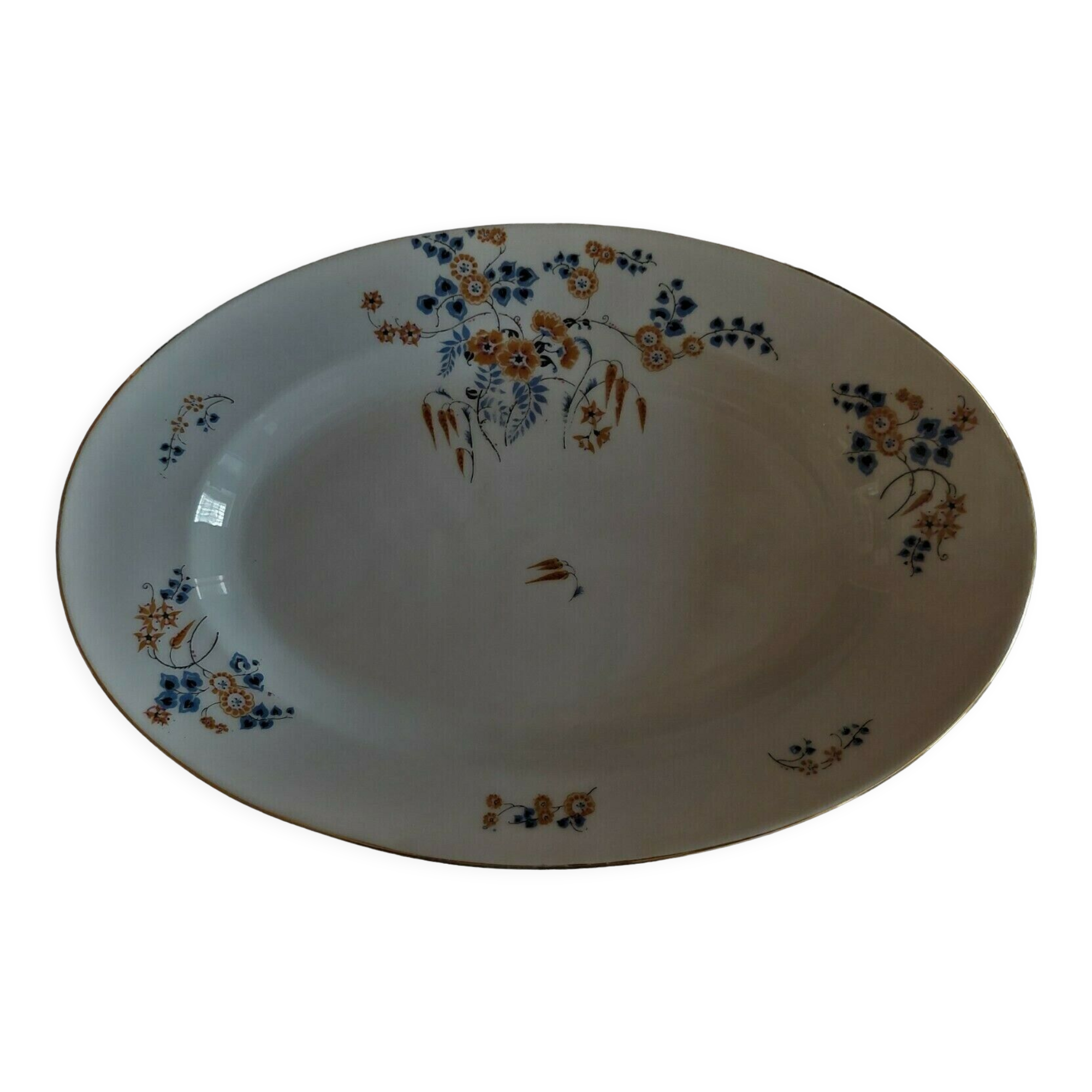 Oval serving dish in porcelain Japanese décor Art Deco