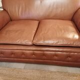 Art deco 2-seater sofa in light brown leather