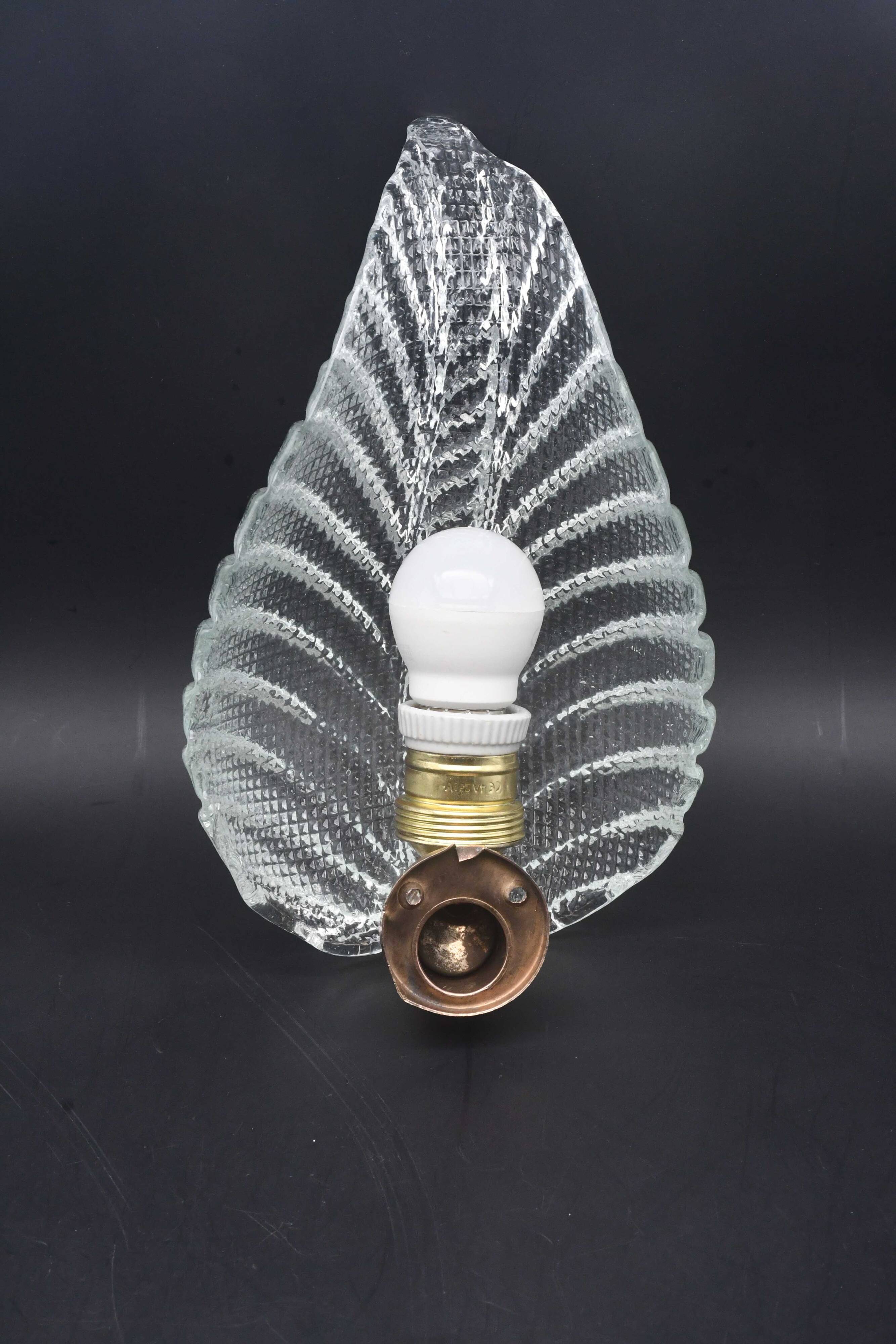 Wall light Trasparent Jewel Murano Glass Leave by Barovier e Toso, 1950s